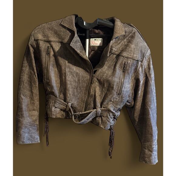 Uncle Ruff Pinky Collection Leather Jacket Large Cropped 80s 90s - Picture 1 of 7